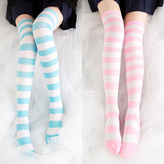 Adorable Striped Anime Thigh High Socks