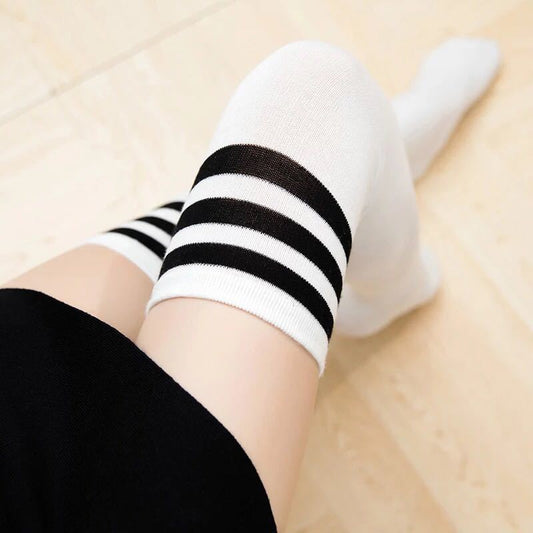 Over Knee Striped Black White Socks