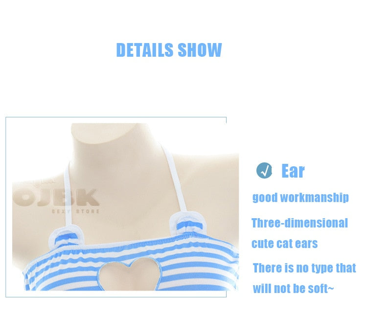Kawaii Blue And White Stripe Swimwear Set For Women Sexy Lingerie For Anime  Cosplay, Erotic Costumes, Bikini And String Bikini Underwear For Girls From  Walterruby, $19.68